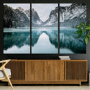 Mountain Lake Wall Art Canvas Print – Snowy Peaks Winter