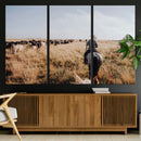 Western Wall Art Canvas Print – Framed Cowboy Cattle Drive