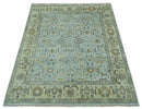 Blue and Beige Hand Knotted Traditional Oriental Oushak 8x10 wool area Rug by The Rug Decor