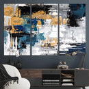 Blue and Gold Abstract Canvas Wall Art – Triptych Modern