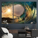 Golden Wave Sunset Canvas Print – Large Coastal Wall Art for