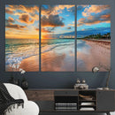 Sunset Beach Canvas Wall Art – Tropical Triptych Seascape
