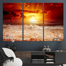 Red Sunset Ocean Beach Canvas Wall Art Beach Canvas, Coastal