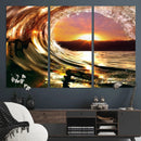 Golden Wave Sunset Triptych Canvas Art, Giclee Canvas Print