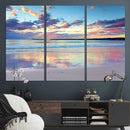 Tranquil Pastel Sunset Beach Triptych Canvas Art, Soothing