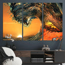 Surf Wave Sunset Canvas Wall Art Print, 3-Panel Ocean