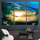 Ocean Wave at Sunset Canvas Art, Large Wall Print of Vibrant
