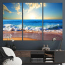 Tropical Beach Sunset Canvas Art, Ocean Waves and Sandy