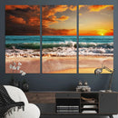 Golden Sunset Beach Canvas Wall Art – Triptych Seascape