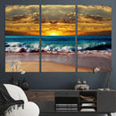 Ocean Sunrise Over Golden Beach Waves, Giclee Canvas Wall