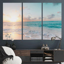 Tranquil Ocean Beach Sunset Canvas Wall Art | 3-Panel