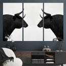 Spanish Bull Art - Framed Black and White Bull Canvas Print