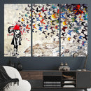Banksy Art Butterfly Girl Explosion Canvas Art – Vibrant