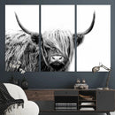 Black White Scottish Highland Cow Cattle Art Print Farmhouse