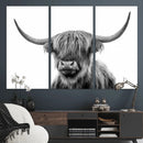 Grayscale Scottish Highland Cow Cattle Art Print Farmhouse by MyGreatCanvas | Canvas Wall Art Prints | Photo Prints & Wall Decor