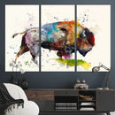 Abstract Buffalo Wall Art, Western Watercolor Bison Canvas