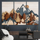 Woodland Mountain Landscape Triptych, Giclee Canvas Art for