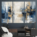Modern Abstract Canvas Wall Art in Blue and Gold Tones |