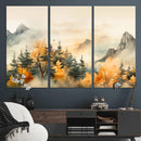 Abstract Watercolor Mountains and Trees Autumn Art,