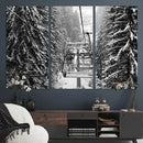 Winter Ski Lift Black and White Canvas Wall Art – Alpine