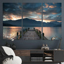 Mountain Lake Wood Pier Canvas Wall Art Nature Lake Print