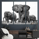 Black White Elephant Family Wall Art Canvas Print