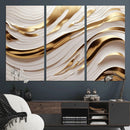 Gold and White Abstract Wave Canvas – Elegant Flowing Design