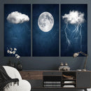 Dark Blue Cloud Art, 3 Piece Indigo Blue Wall Art, Aesthetic