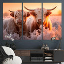 Highland Cows at Sunrise Wall Art Canvas Set – Serene and
