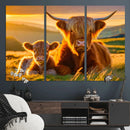 Scottish Cow and Baby Cow Canvas Wall Art Animal Print