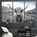 Black White Scottish Highland Cow Canvas Farm Wall Art