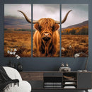 Highland Cow Longhorn Wall Art – Rustic Canvas Print, Framed