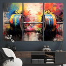 Weightlifting Barbell Art Triptych, Bold Abstract Fitness