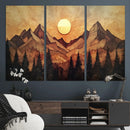 Wood Style Abstract Mountain Sunset Canvas Wall Art Print -