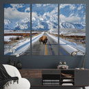 Bison Wall Art - Snowy Road Wall Art – Framed Mountain by MyGreatCanvas | Canvas Wall Art Prints | Photo Prints & Wall Decor