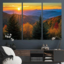 Golden Sunset Over Mountain Forest Canvas Wall Art Print -
