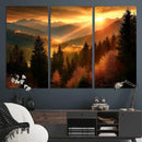 Golden Sunset Over Mountain Forest Canvas Wall Art Print -