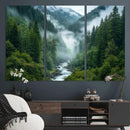 Mountain Forest River Canvas Wall Art Print - Serene Nature