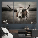 Texas Longhorn Cow Canvas Wall Art Print - Large Rustic