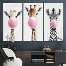 Bubblegum Animals Canvas Wall Art - Playful Giraffe and