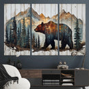 Rustic Grizzly 399 Bear and Mountain Wood Canvas Wall Art -
