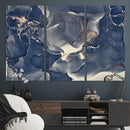 Large Abstract Blue and Gold Canvas Wall Art Fluid Ink