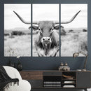 Highland Cow Wall Art Canvas Print – Black and White Western