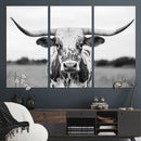 Highland Cow Wall Art Canvas Print – Black and White Western