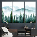 Pine Forest Wall Art Canvas Print – Misty Mountains Foggy