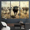 Texas Longhorn Wall Art – Framed Charging Cattle Canvas by MyGreatCanvas | Canvas Wall Art Prints | Photo Prints & Wall Decor