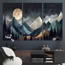 Moonlit Mountain Wall Art Canvas Print – Silhouetted Pines