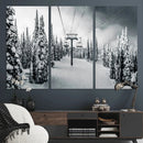 Snowy Pines Wall Art Canvas Print – Framed Ski Lift Winter