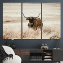 Texas Longhorn Wall Art Canvas Print – Framed Brown Horned