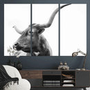 Longhorn Wall Art Canvas Print – Framed Monochrome Ranch Cow